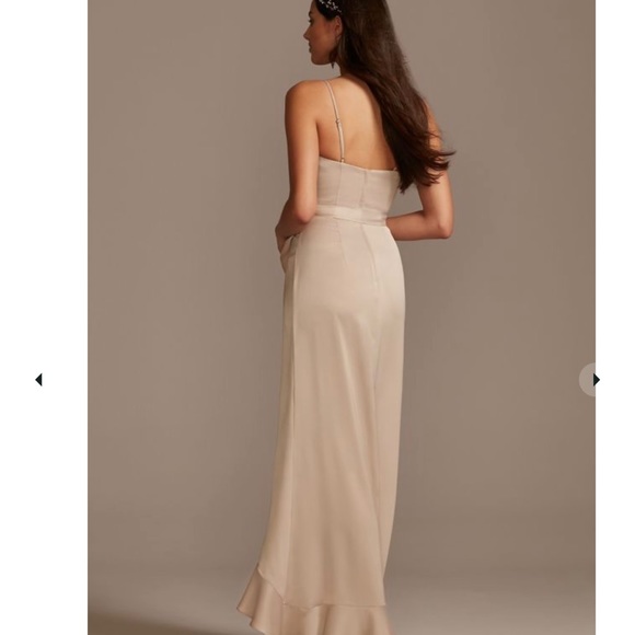 Davids Bridal Spaghetti Strap Crepe Ruffle Faux Wrap Bridesmaid Formal dress - Picture 3 of 3